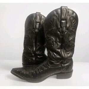 El Alacran de Durango Men’s 10-10.5 Cowboy Boots Black Ostrich Leather Mexico